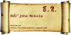 Bőjthe Nikola névjegykártya